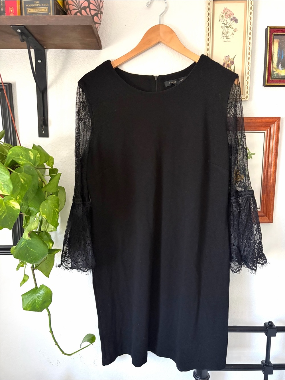 Witchy Black Lace-Sleeve Midi Dress Forest Lily Goth Whimsigoth XL